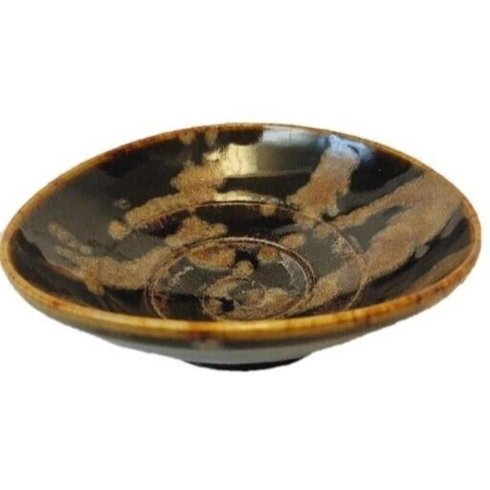 Art Pottery Signed Handmade Small Black Brown Gold Glaze Bowl